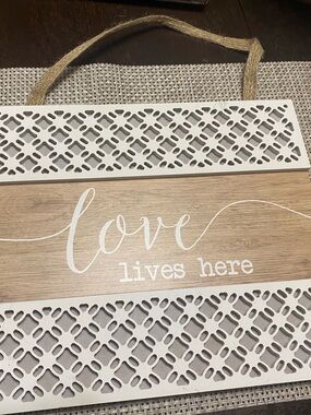 Love Lives Here Wood & White Decorative Hanging Sign